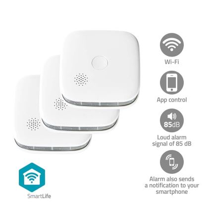 SET 3x Pametni detektor dima SmartLife 3V/1xCR123A Wi-Fi Tuya