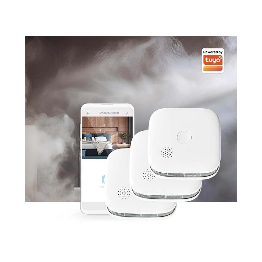 SET 3x Detektor dima SmartLife 3V/1xCR123A Wi-Fi Tuya