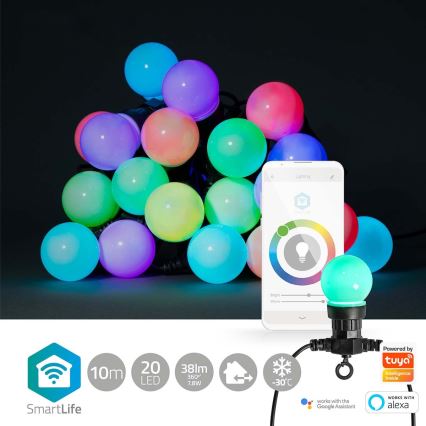 LED RGB Vanjski dekorativni lanac 20xLED/8 funkcija 13m IP65 Wi-Fi Tuya