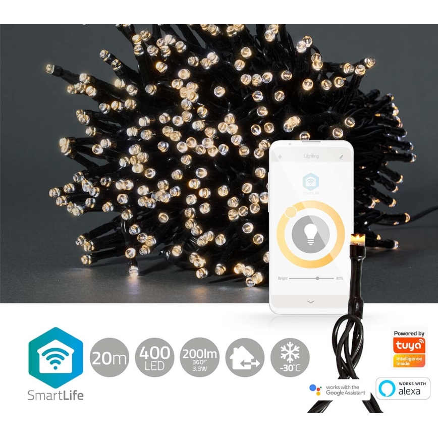 LED Vanjske božićne lampice 400xLED/8 funkcija 25m IP65 Wi-Fi Tuya topla bijela
