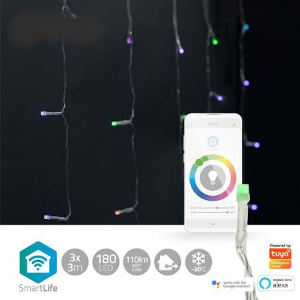 LED RGB Božićna zavjesa 180xLED/7 funkcija 6m IP65 Wi-Fi Tuya