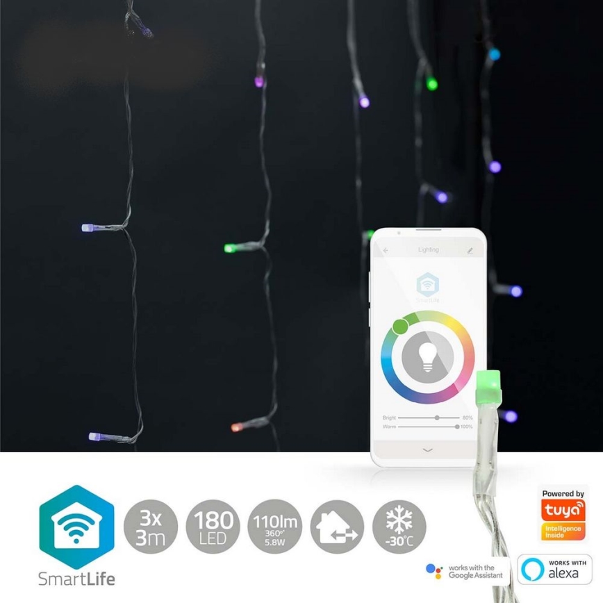 LED RGB Božićna zavjesa 180xLED/7 funkcija 6m IP65 Wi-Fi Tuya