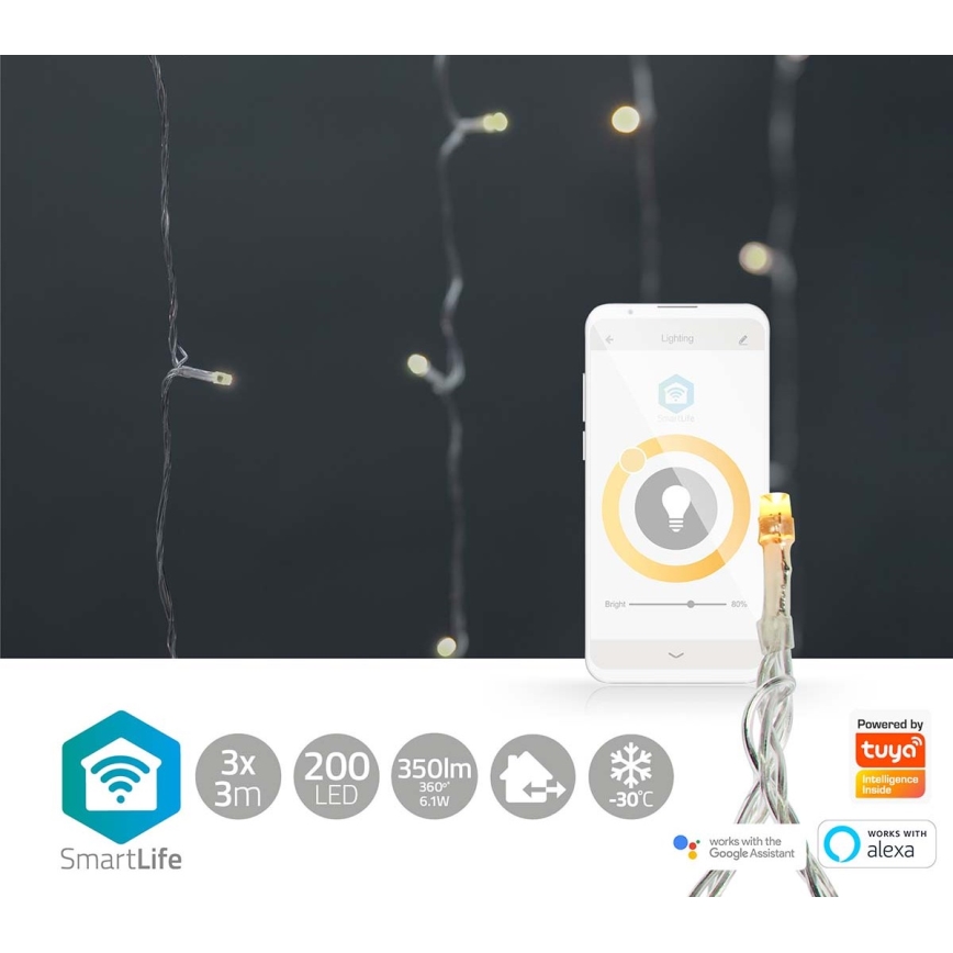 LED Božićna vanjska svjetlosna zavjesa 200xLED/8 funkcija 6m IP65 Wi-Fi Tuya topla bijela