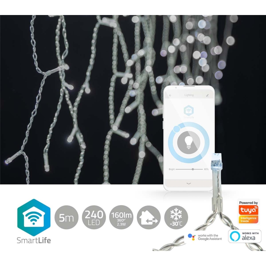 LED Božićna svjetlosna zavjesa 240xLED/8 funkcija 8m IP65 Wi-Fi Tuya hladna bijela