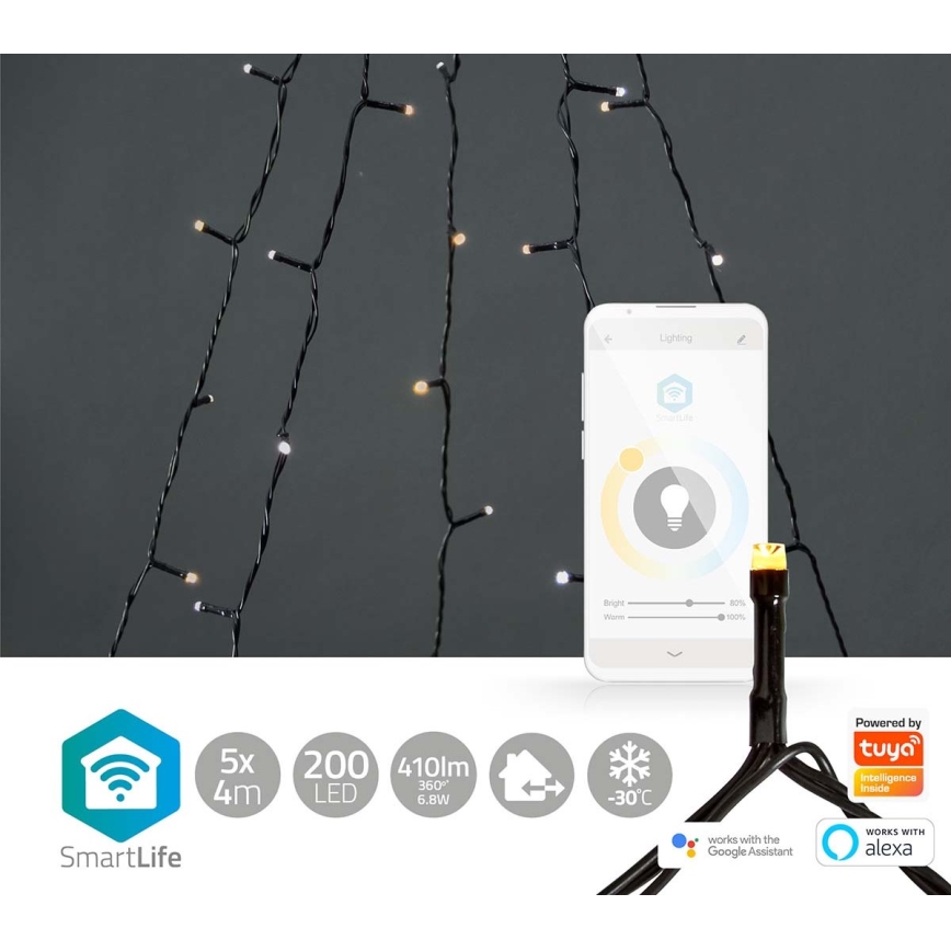 LED Božićna vanjska svjetlosna zavjesa 200xLED/8 funkcija 5x7m IP65 Wi-Fi Tuya topla do hladna bijela