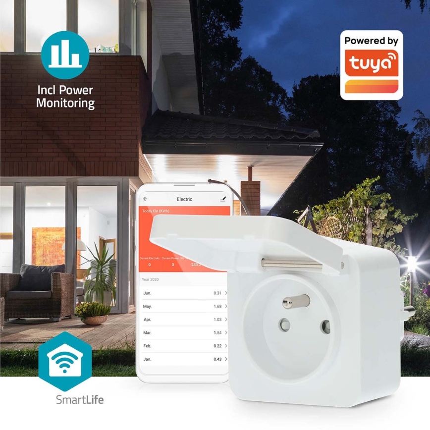Pametna utičnica 3680W/230V/ Typ E/16A Wi-Fi Tuya IP44