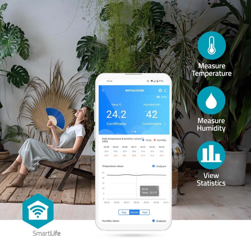 Pametni monitor za kvalitetu zraka s LED zaslonom SmartLife Wi-Fi