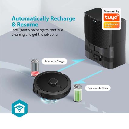 Pametni robotski usisivač s mopom SmartLife Wi-Fi Tuya crna + daljinski upravljač