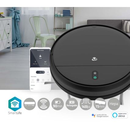 Pametni robotski usisivač s mopom 28W/2500 mAh Wi-Fi crna + daljinski upravljač