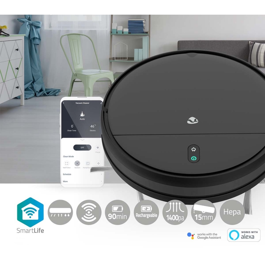 Pametni robotski usisivač s mopom 28W/2500 mAh Wi-Fi crna + daljinski upravljač