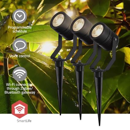 Komplet 3x vanjska LED RGBW svjetiljka s mogućnošću prigušivanja SmartLife LED/3W/230V IP65 Wi‑Fi Tuya crna