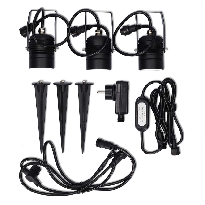 Komplet 3x vanjska LED RGBW svjetiljka s mogućnošću prigušivanja SmartLife LED/3W/230V IP65 Wi‑Fi Tuya crna