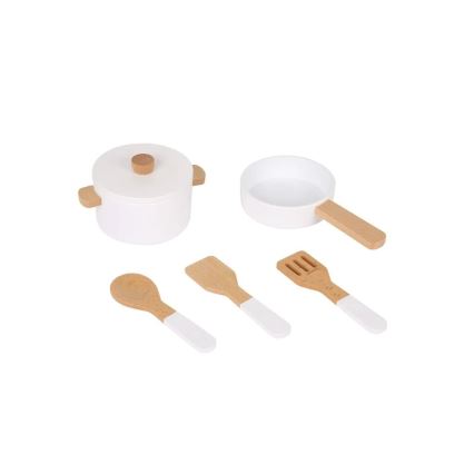 New Classic Toys - Drvena kuhinja s priborom bijela/dekor mramora