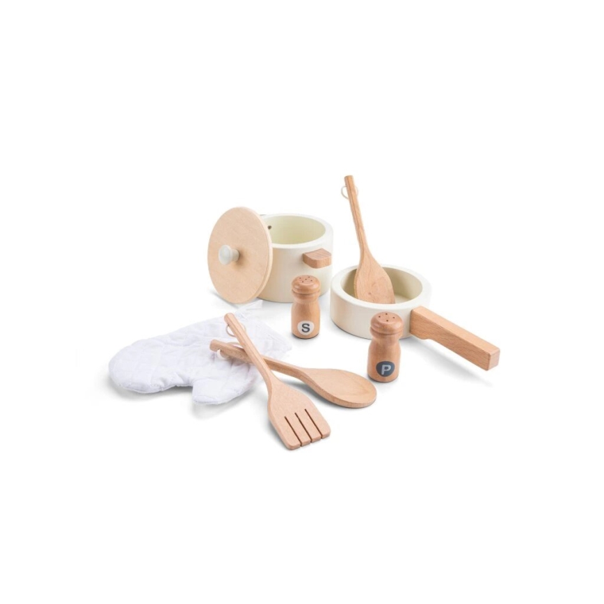 New Classic Toys - Drvena kuhinja s priborom bijela/ratan