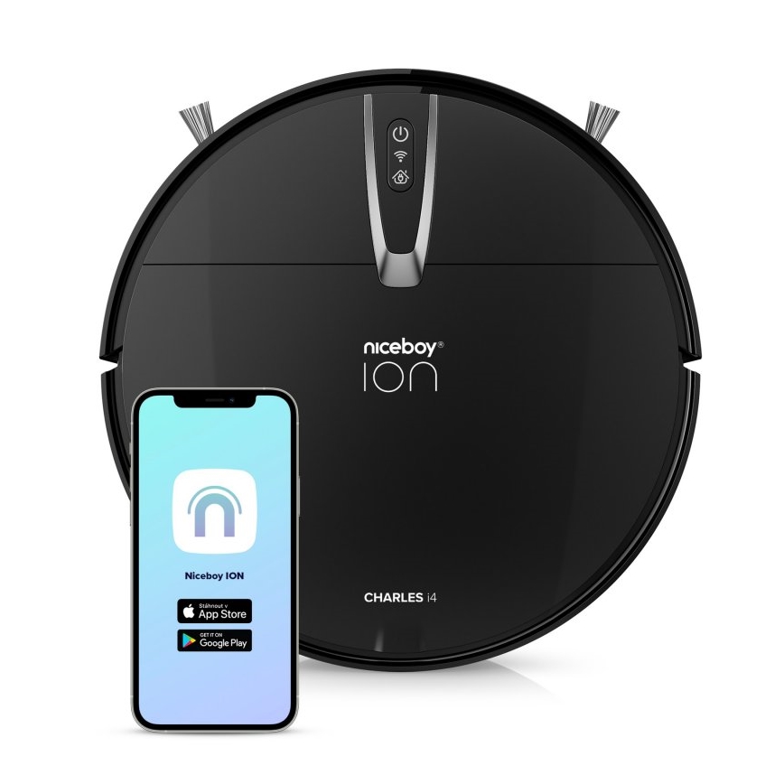 Niceboy ION Charles i4 - Pametni robotski usisivač 2u1 4400 mAh Wi-Fi crna + daljinski upravljač