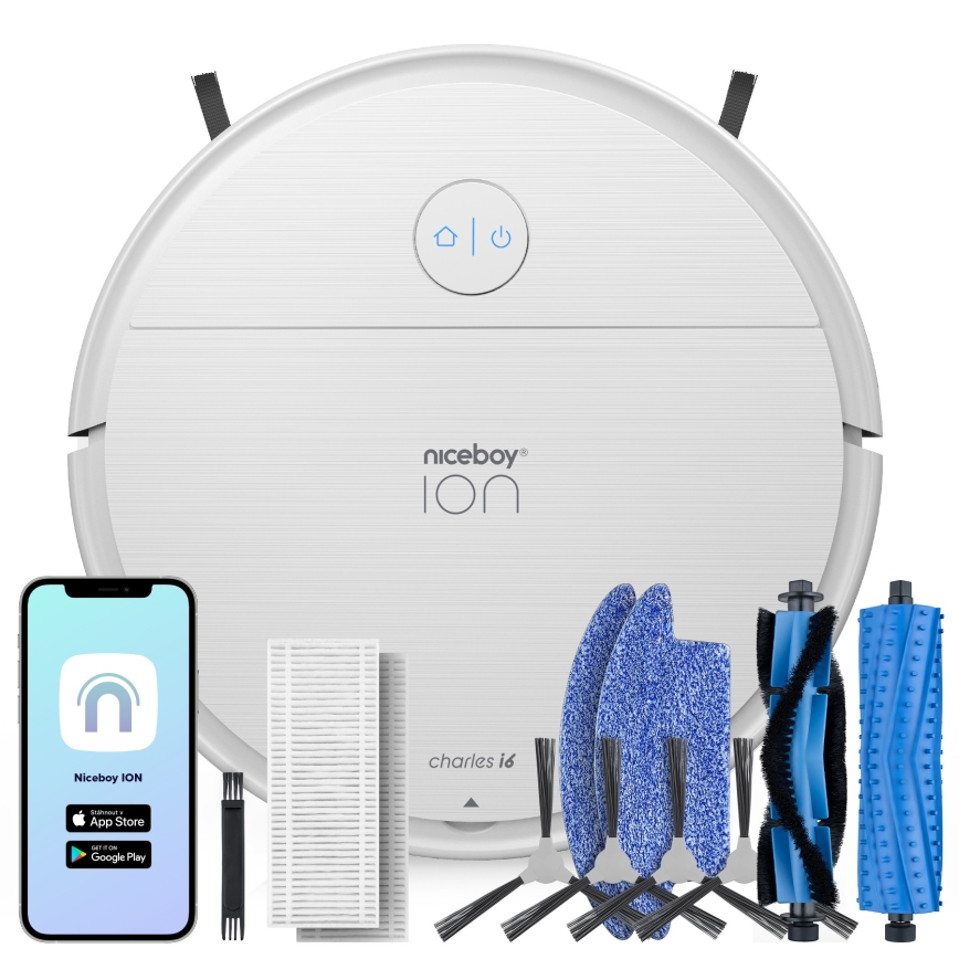 Niceboy ION Charles i6 - Pametni robotski usisivač 2u1 2600 mAh Wi-Fi bijela