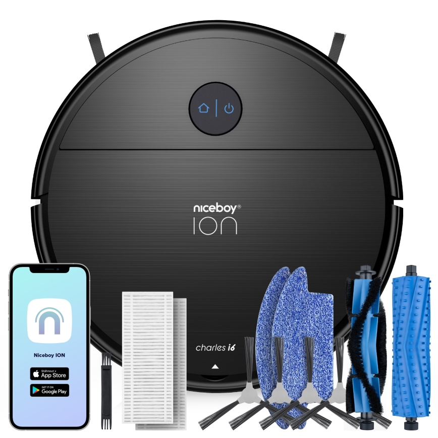 Niceboy ION Charles i6 - Pametni robotski usisivač 2u1 2600 mAh Wi-Fi crna