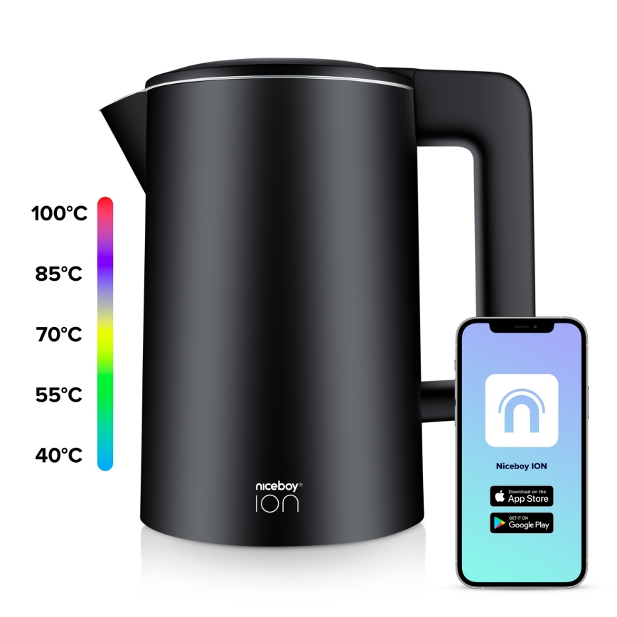 Niceboy ION SmartKettle - Pametni kuhalo za vodu s termoregulacijom 1,7 l 2200W/230V Wi-Fi crno