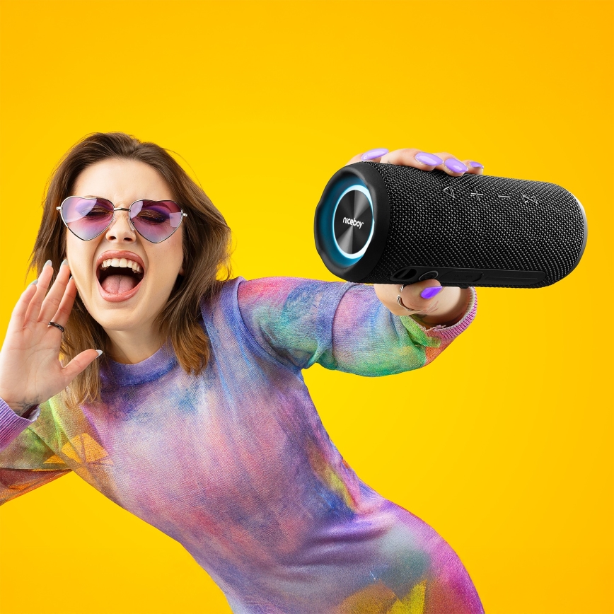 Niceboy Nexus - LED Bežični zvučnik s mikrofonom 26W/4000 mAh IPX6 crna
