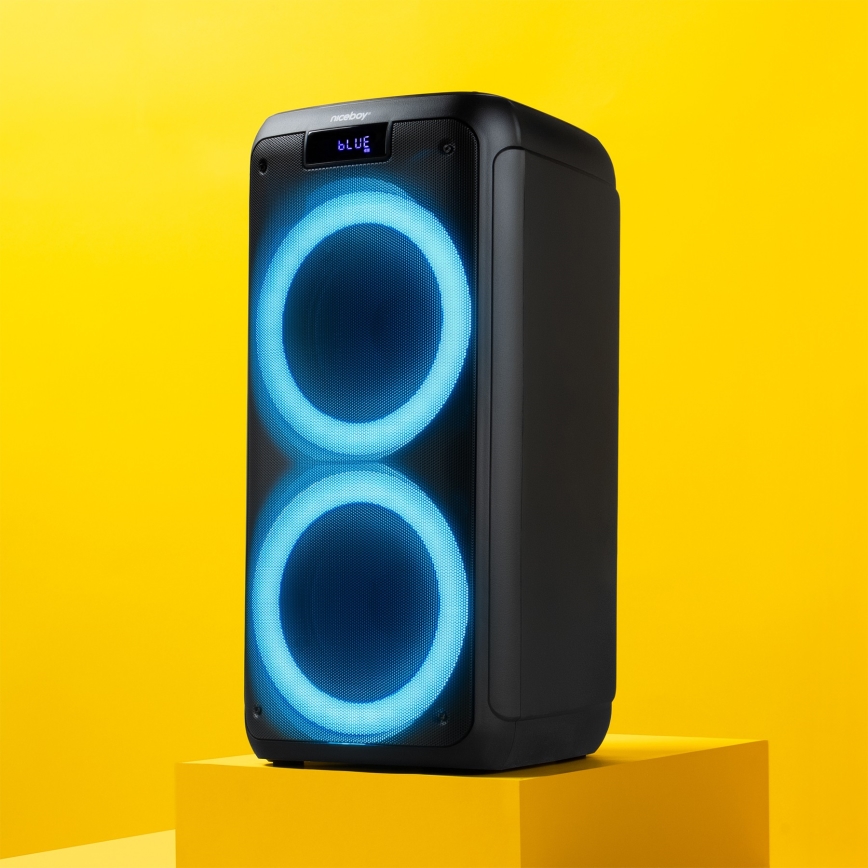 Niceboy PARTY Boss 2 - LED Bežični zvučnik s mikrofonom i funkcijom powerbanka 200W/4500 mAh + daljinski upravljač