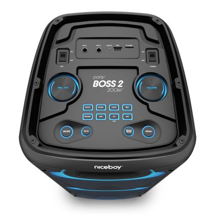 Niceboy PARTY Boss 2 - LED Bežični zvučnik s mikrofonom i funkcijom powerbanka 200W/4500 mAh + daljinski upravljač
