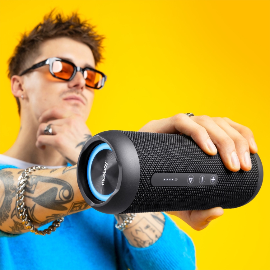 Niceboy Polaris - LED Bežični zvučnik s mikrofonom 30W/4000 mAh IPX7 crna