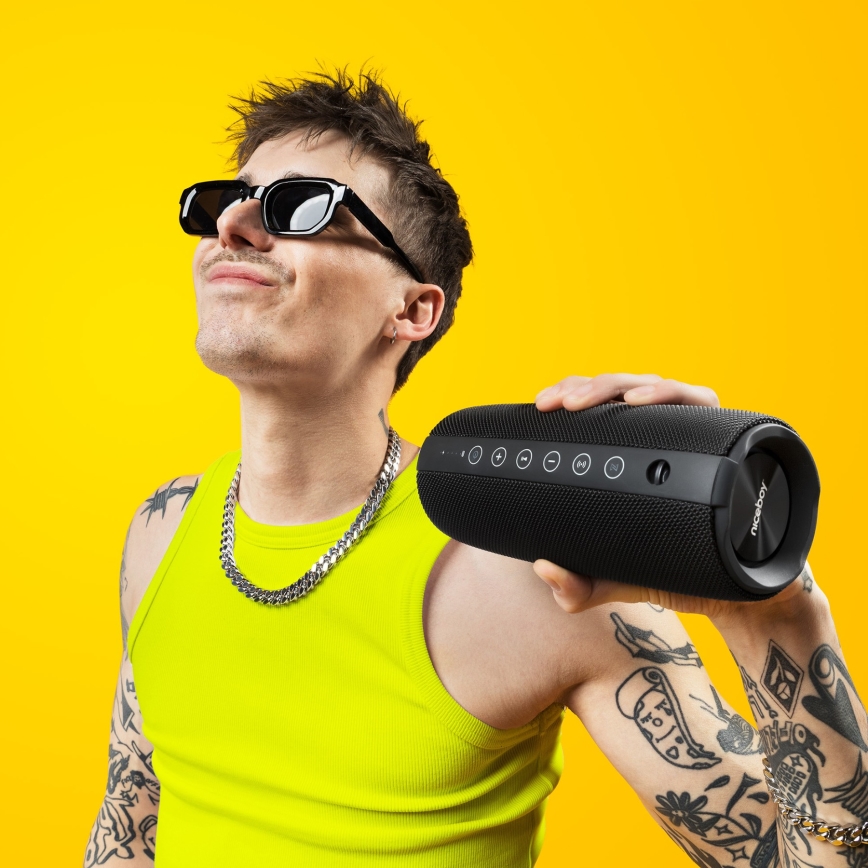 Niceboy Titan 4 - LED Bežični zvučnik s mikrofonom i funkcija powerbanky 50W/4000 mAh IPX7 crna
