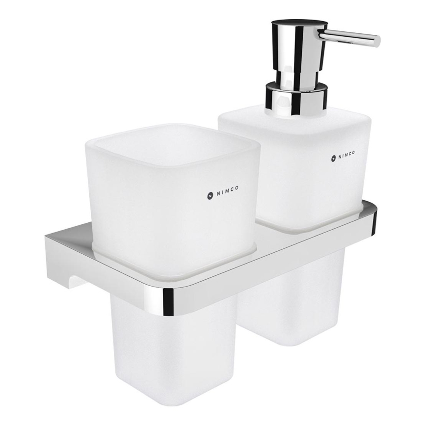 NIMCO MA 2905831H-26 - Zidni dozator sapuna i držač četkica za zube MAYA 290 ml mat staklo/sjajni krom