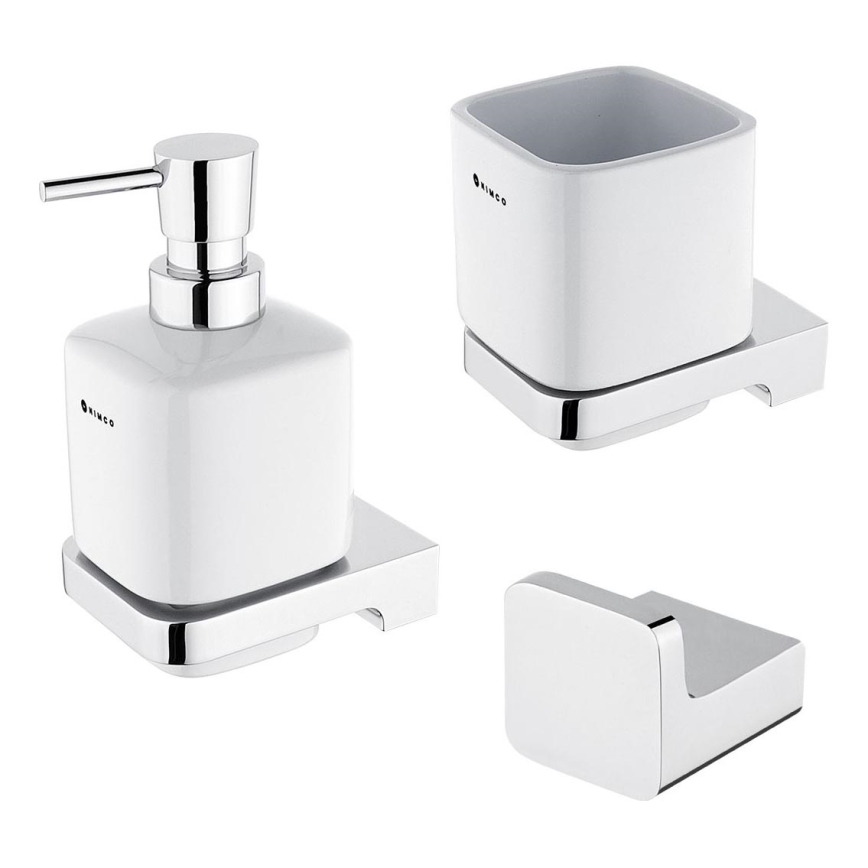 NIMCO MA set-31K-26 - Zidni dozator sapuna, držač četkica za zube i zidna kukica MAYA 320 ml bijela/sjajni krom