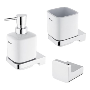 NIMCO MA set-31K-26 - Zidni dozator za sapun, stalak za četkice za zube i zidna kuka MAYA 320 ml bijela/sjajni krom