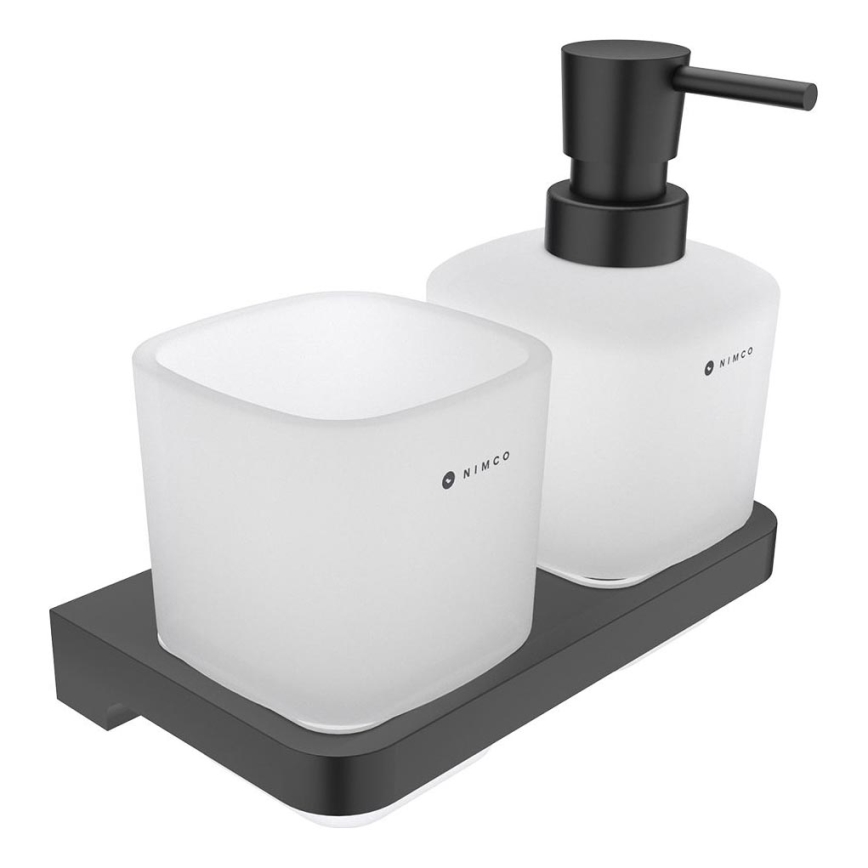 NIMCO MAC 2905831C-T-90 - Zidni dozator sapuna i držač četkica za zube MAYA 320 ml mat staklo/mat crna