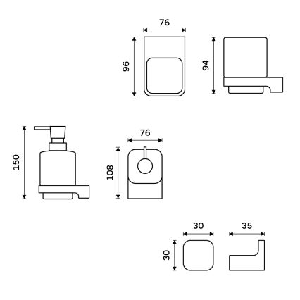 NIMCO MAC set-31K-T-90 - Zidni dozator za sapun, stalak za četkice za zube i zidna kuka MAYA 320 ml bijela/mat crna