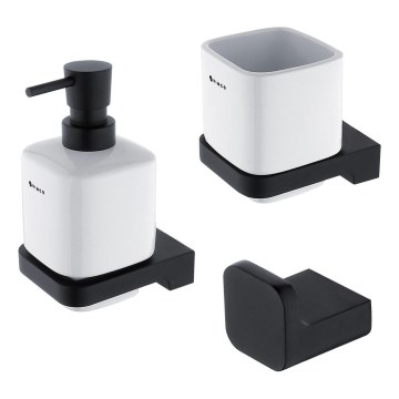 NIMCO MAC set-31K-T-90 - Zidni dozator za sapun, stalak za četkice za zube i zidna kuka MAYA 320 ml bijela/mat crna