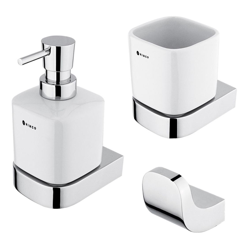 NIMCO NK set-31K-26 - Zidni dozator sapuna, držač četkica za zube i zidna kukica NIKAU 320 ml bijela/sjajni krom