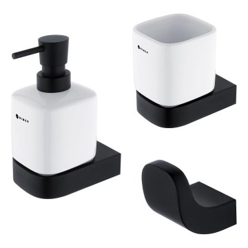 NIMCO NKC set-31K-T-90 - Zidni dozator za sapun, stalak za četkice za zube i zidna kuka NIKAU 320 ml bijela/mat crna