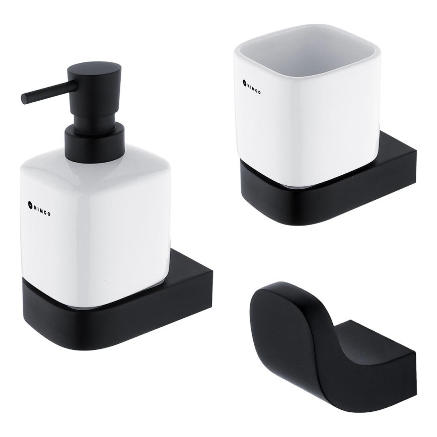 NIMCO NKC set-31K-T-90 - Zidni dozator za sapun, stalak za četkice za zube i zidna kuka NIKAU 320 ml bijela/mat crna