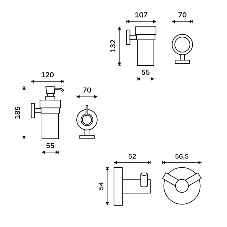 NIMCO UN set-31W-26 - Zidni dozator za sapun, stalak za četkice za zube i zidna kuka UNIX 250 ml mat staklo/sjajni krom