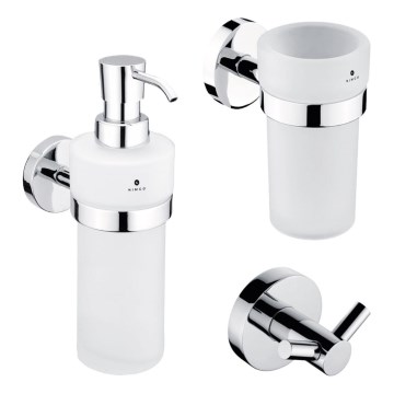 NIMCO UN set-31W-26 - Zidni dozator za sapun, stalak za četkice za zube i zidna kuka UNIX 250 ml mat staklo/sjajni krom