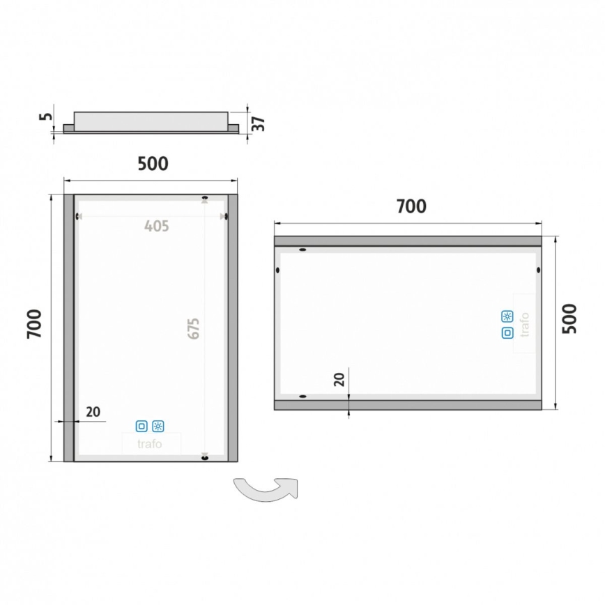NIMCO ZP 11001VX - prigušivo kupaonsko ogledalo s LED pozadinskim osvjetljenjem LED/21W/230V 3000-6500K 70x50 cm IP44