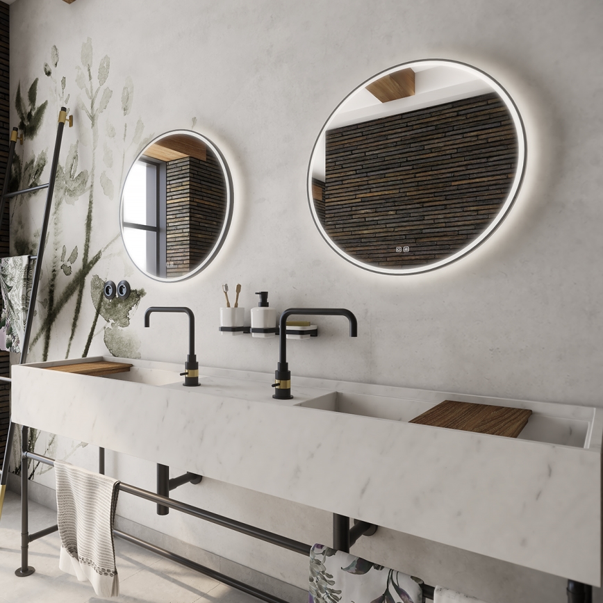 NIMCO ZPC 28000RVX-90 - LED prigušivo kupaonsko ogledalo s pozadinskim LED osvjetljenjem LED/26W/230V 3000-6500K Ø 60 cm mat crna IP44