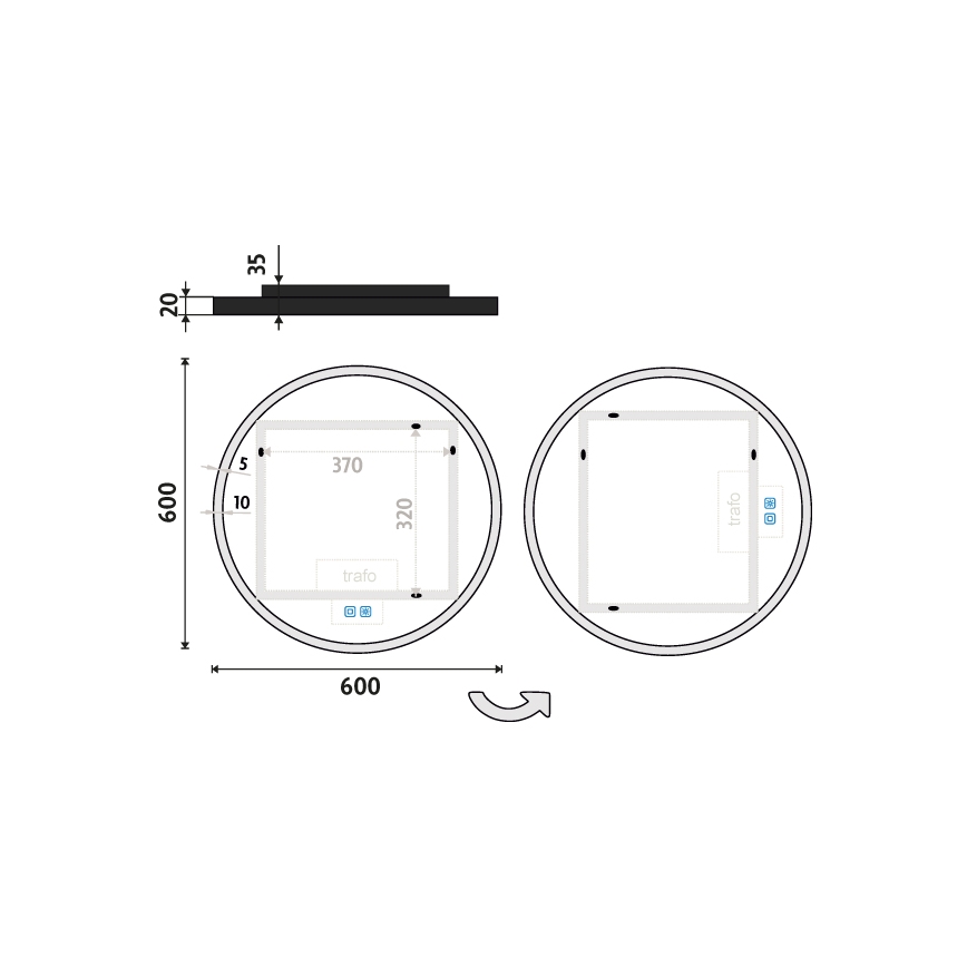 NIMCO ZPC 28000RVX-90 - LED prigušivo kupaonsko ogledalo s pozadinskim LED osvjetljenjem LED/26W/230V 3000-6500K Ø 60 cm mat crna IP44