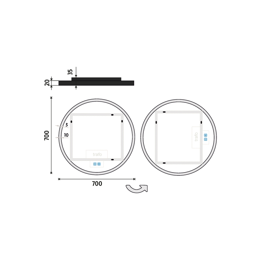 NIMCO ZPC 28001RVX-90 - LED prigušivo kupaonsko ogledalo s pozadinskim osvjetljenjem LED/33W/230V 3000-6500K Ø 70 cm mat crne boje IP44
