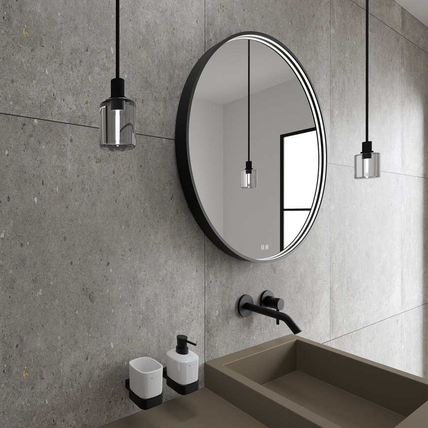 NIMCO ZPC 31001RVX-90 - LED kupaonsko ogledalo s pozadinskim osvjetljenjem i mogućnošću prigušivanja LED/22W/230V 3000-6500K promjer 70 cm, mat crne boje, IP44