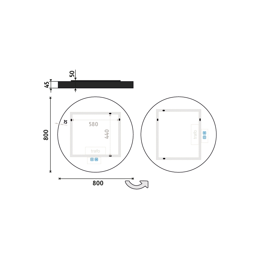 NIMCO ZPC 31002RVX-90 - LED Dimmabilno osvijetljeno kupaonsko ogledalo LED/26W/230V 3000-6500K promjer 80 cm mat crna IP44