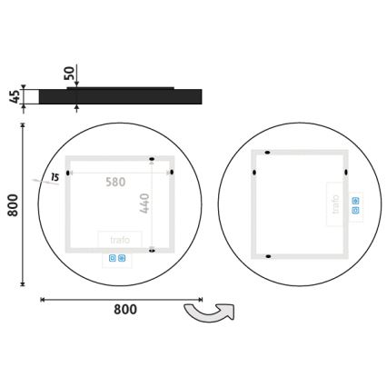 NIMCO ZPC 31002RVX-90 - LED Ogledalo za kupaonicu s prigušivim pozadinskim osvjetljenjem LED/26W/230V 3000-6500K pr. 80 cm mat crna IP44