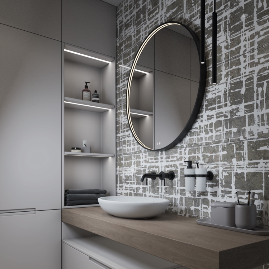 NIMCO ZPC 31002RVX-90 - LED prigušivo kupaonsko ogledalo s pozadinskim osvjetljenjem LED/26W/230V 3000–6500K Ø 80 cm mat crna IP44