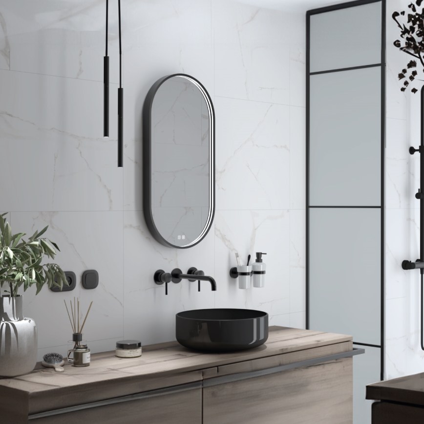 NIMCO ZPC 32002LVX-90 - LED prigušivo kupaonsko ogledalo s pozadinskim LED osvjetljenjem/25W/230V 3000-6500K 80x40 cm mat crna IP44