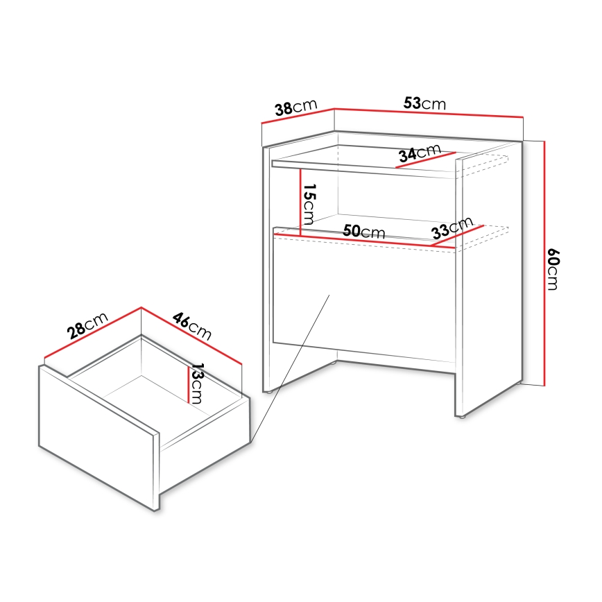 Noćni ormarić JAPANDI 60x53 cm hrast Baltic Storm