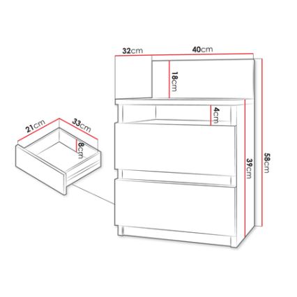 Noćni ormarić MALWA 59x40 cm bijela