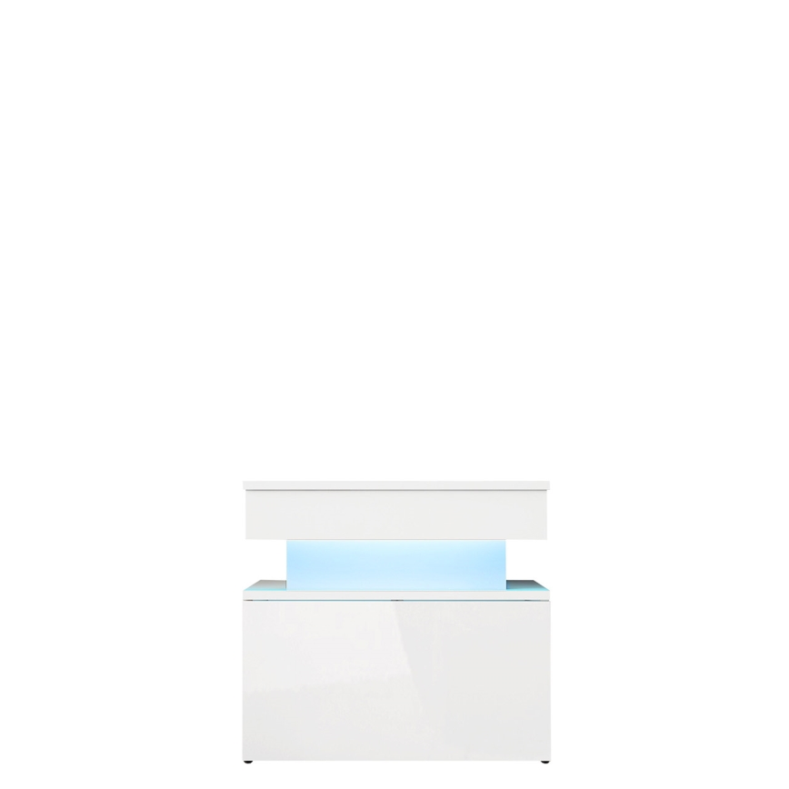 Noćni ormarić s LED osvjetljenjem GLOSSA 55x51 cm bijela/sjajna bijela